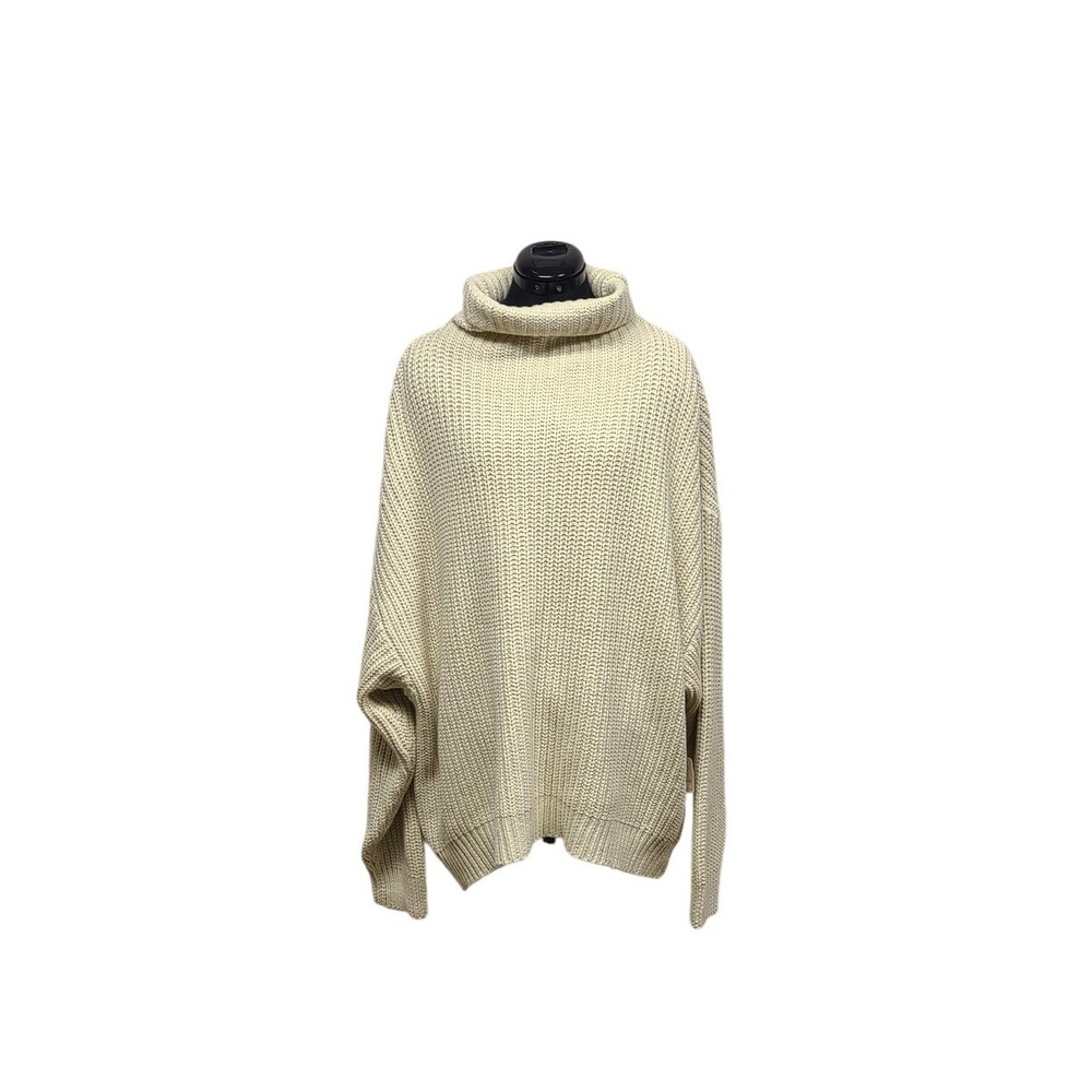 Free People Chunky‎ Knit Turtleneck Sweater Cream Oversized Cozy Size L